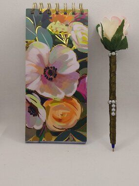 Floral Vertical Notebook by Punch Studio Culver City with Matching Writing Pen (
